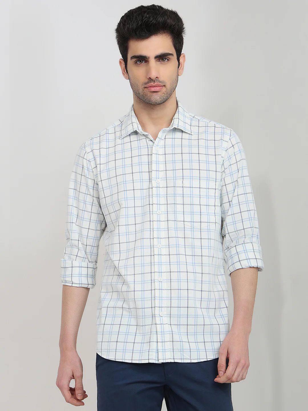 Colorplus Men White Checks Regular Fit Cotton Shirt