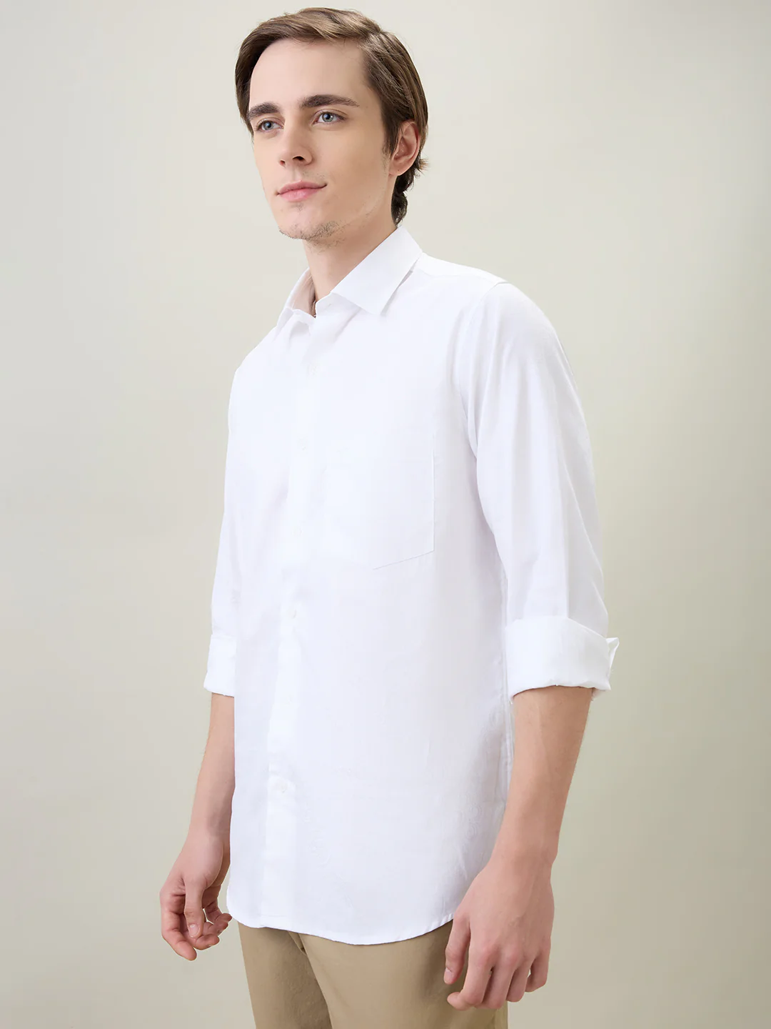 Colorplus Men White Jacquard Regular Fit Cotton Full Sleeve Casual Shirt - Image 3