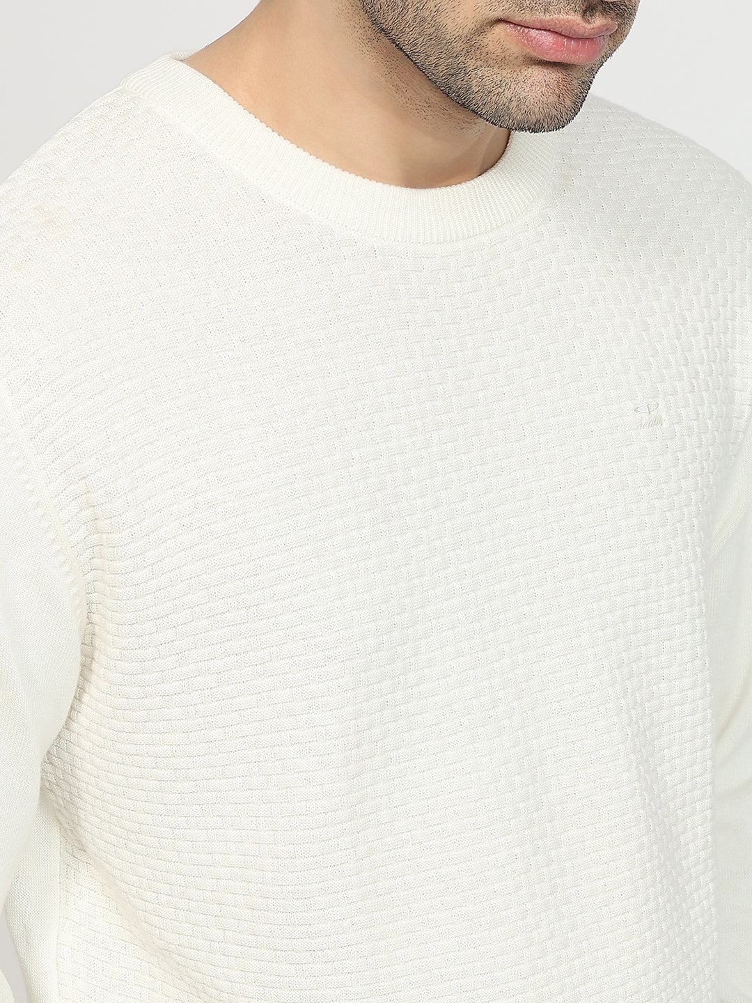 Colorplus Men White Jacquard Regular Fit Cotton Sweatshirt - Image 6