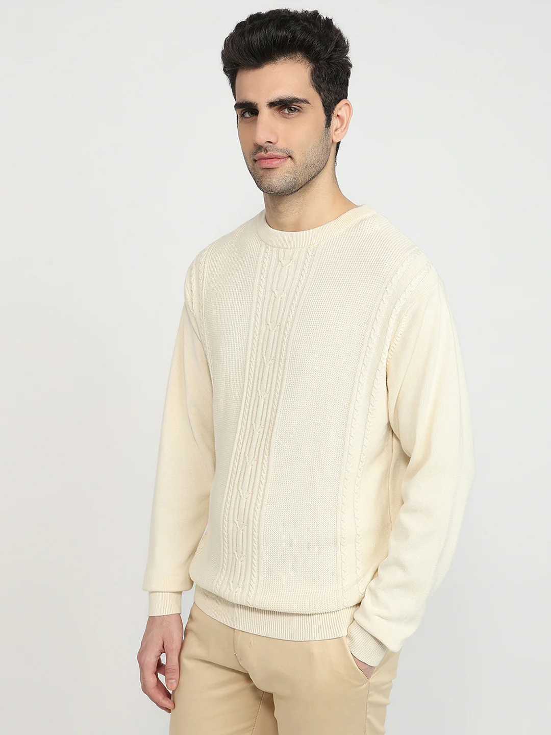 Colorplus Men White Jacquard Regular Fit Cotton Sweatshirt - Image 2