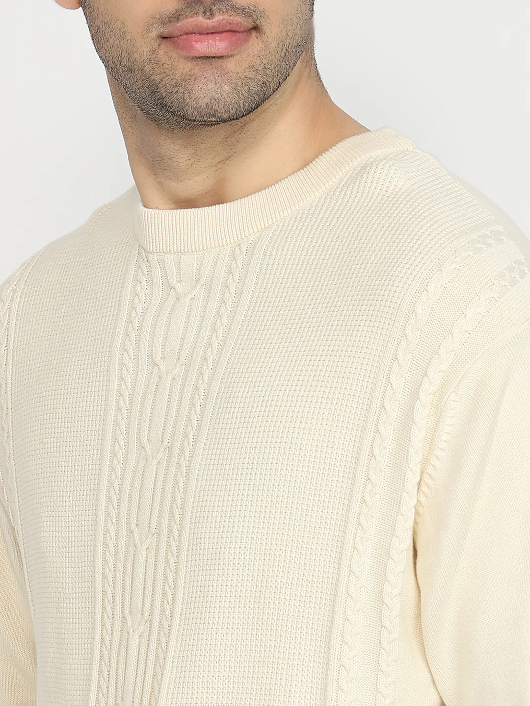 Colorplus Men White Jacquard Regular Fit Cotton Sweatshirt - Image 6