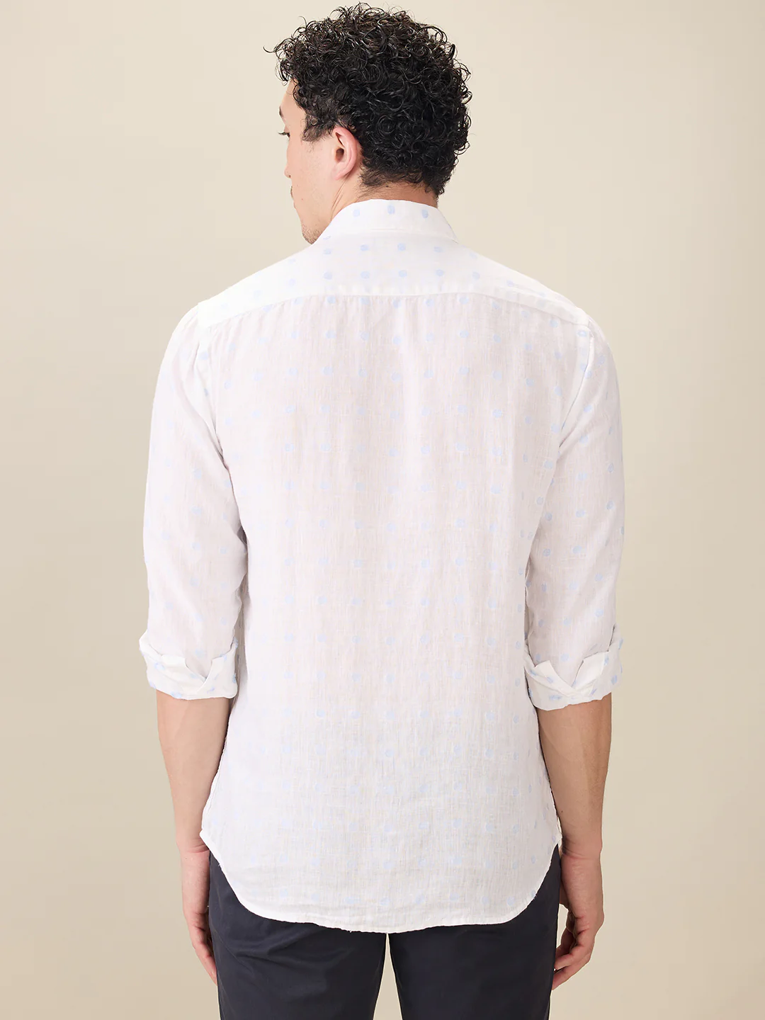 Colorplus Men White Jacquard Regular Fit Linen Blend Full Sleeve Casual Shirt - Image 4