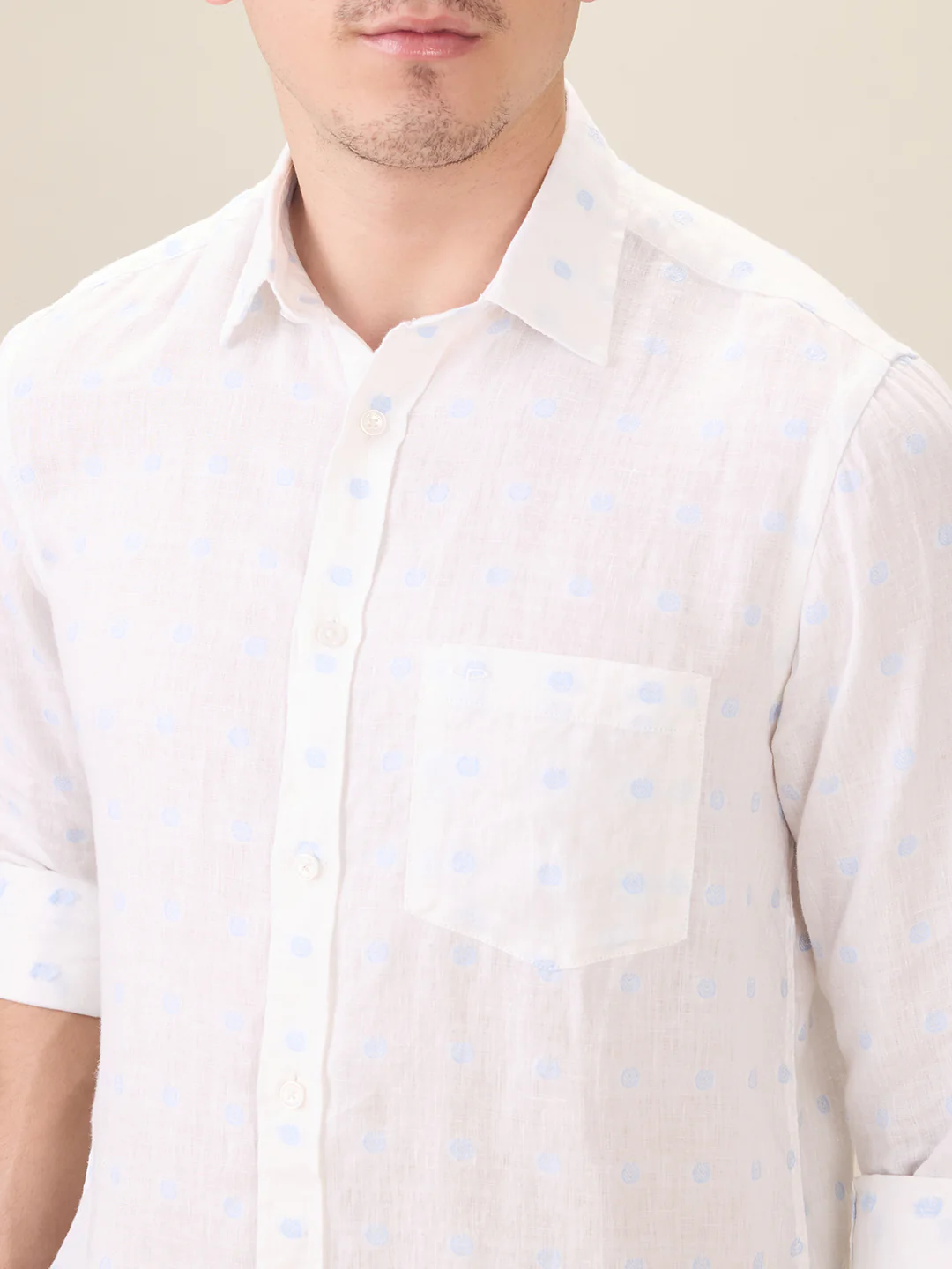Colorplus Men White Jacquard Regular Fit Linen Blend Full Sleeve Casual Shirt - Image 6
