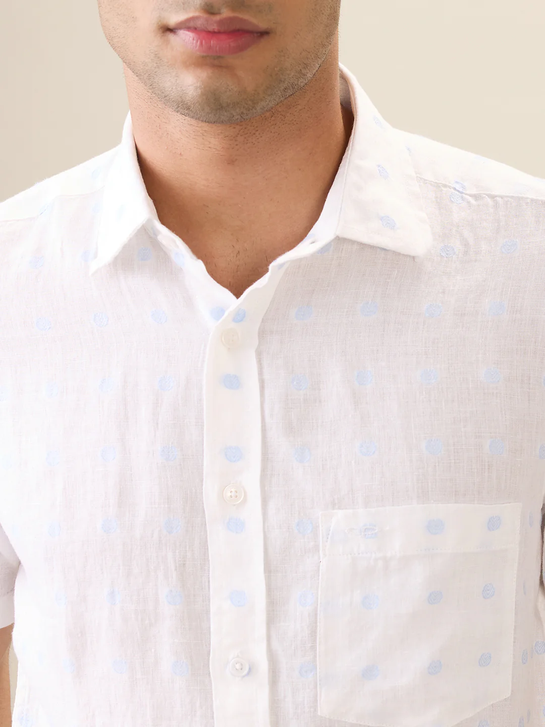 Colorplus Men White Jacquard Regular Fit Linen Blend Half Sleeve Casual Shirt - Image 6