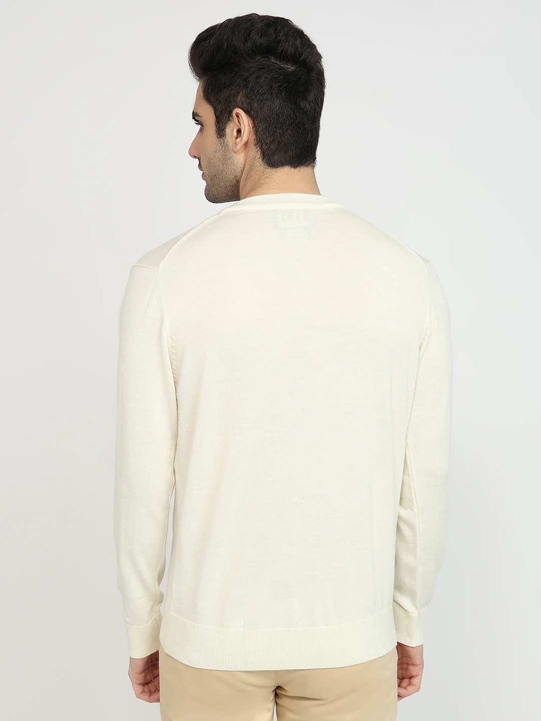 Colorplus Men White Plain Regular Fit Wool Blend Sweatshirt - Image 4