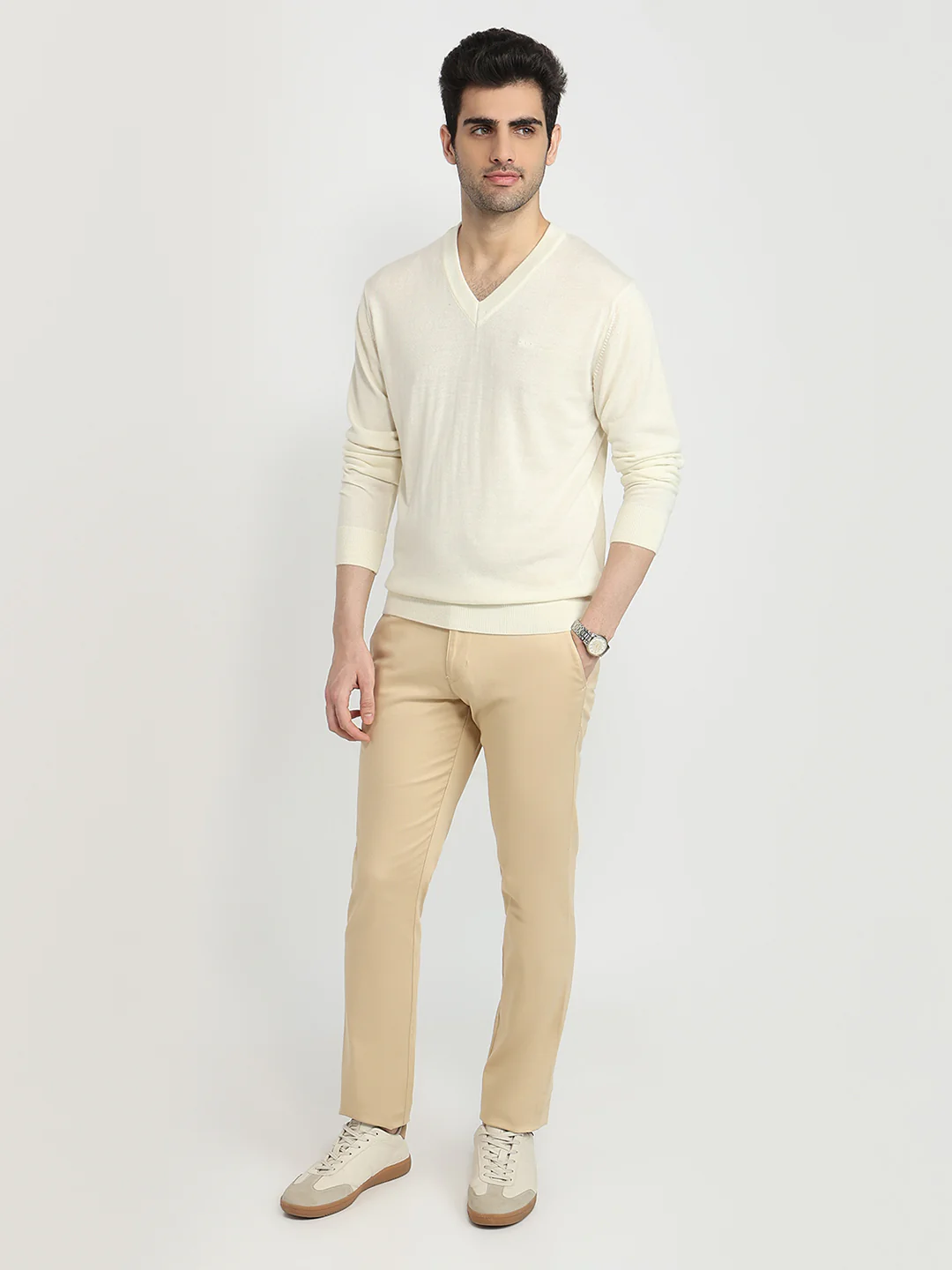 Colorplus Men White Plain Regular Fit Wool Blend Sweatshirt - Image 5