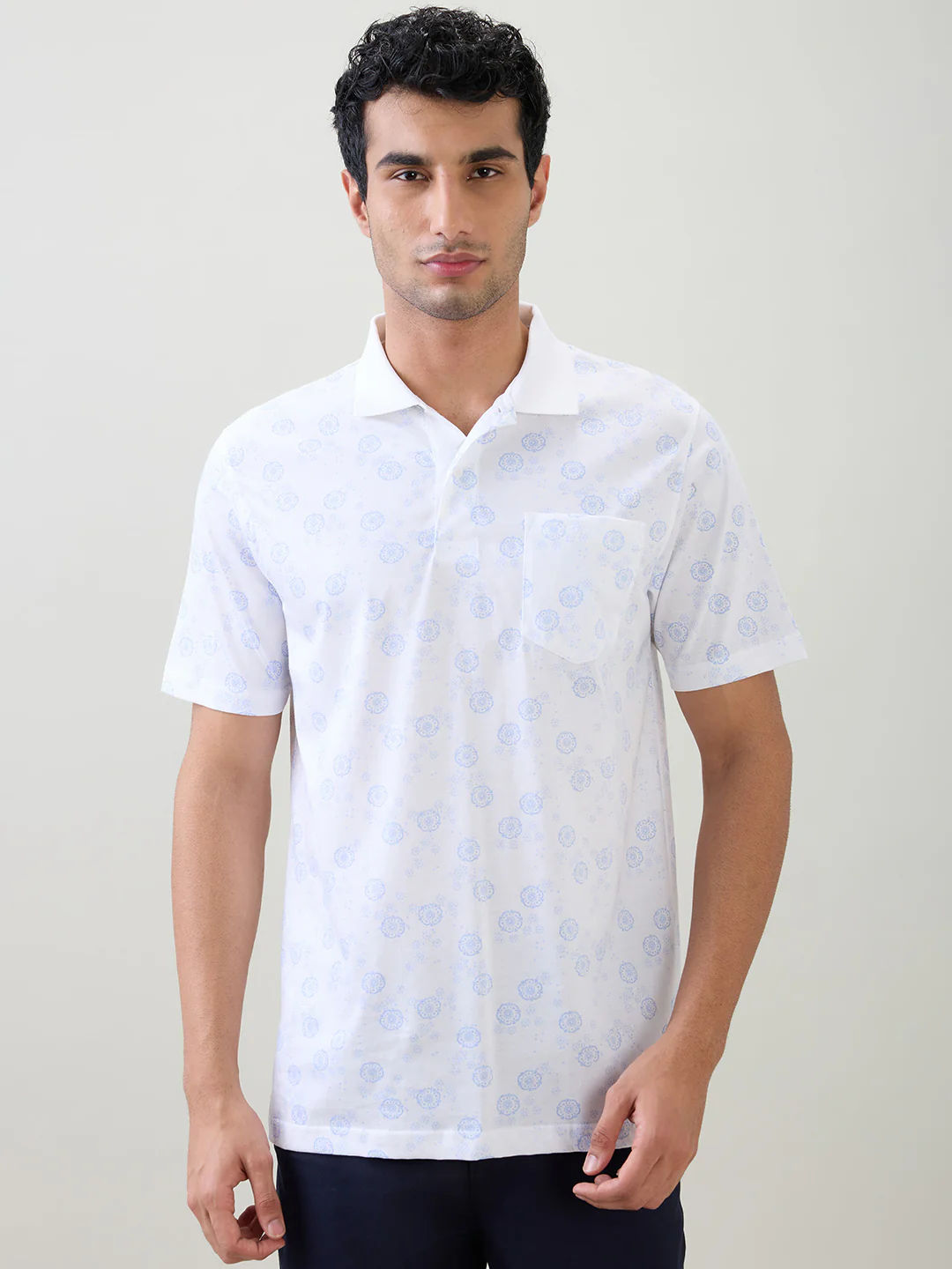 Colorplus Men White Printed Comfort Fit Cotton Half Sleeve T-Shirt