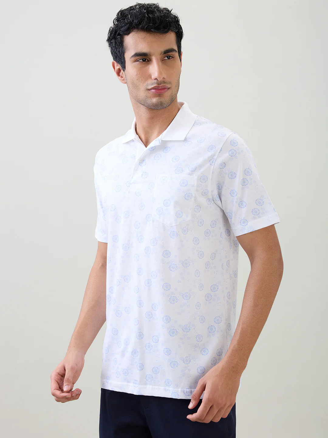Colorplus Men White Printed Comfort Fit Cotton Half Sleeve T-Shirt - Image 3