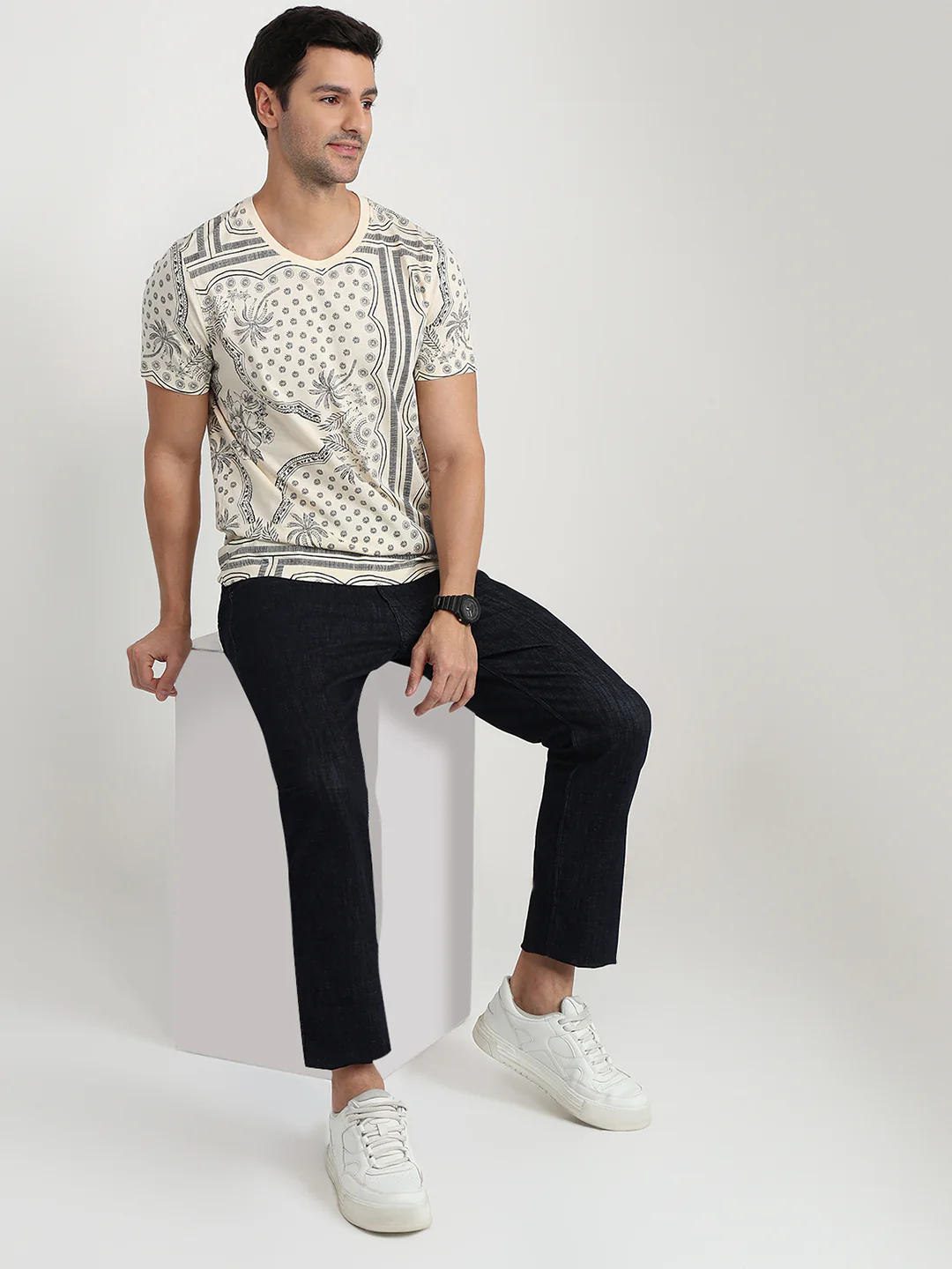 Colorplus Men White Printed Regular Fit Cotton Half Sleeve T-Shirt - Image 5