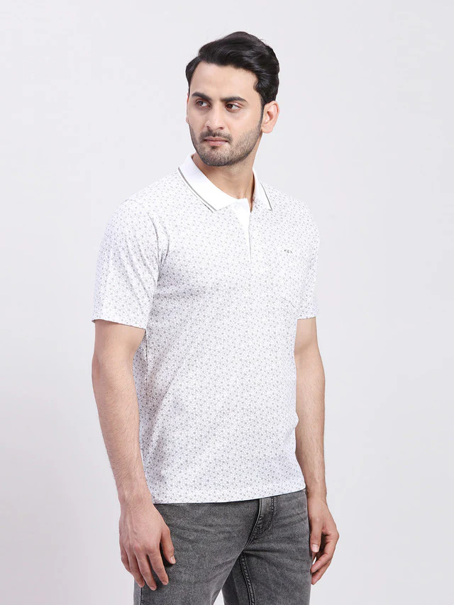 Colorplus Men White Printed Regular Fit Half Sleeve Polo Neck T-Shirt - Image 2