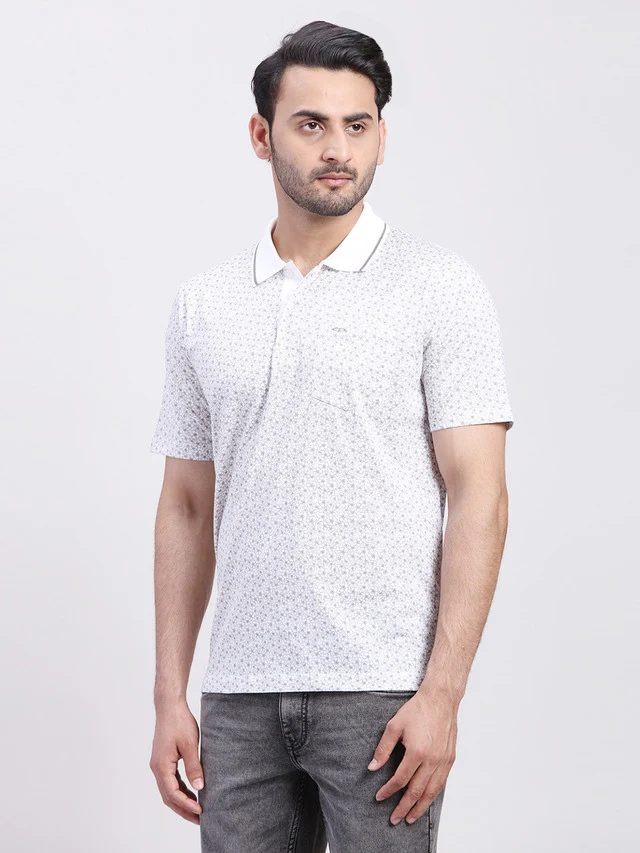 Colorplus Men White Printed Regular Fit Half Sleeve Polo Neck T-Shirt - Image 3
