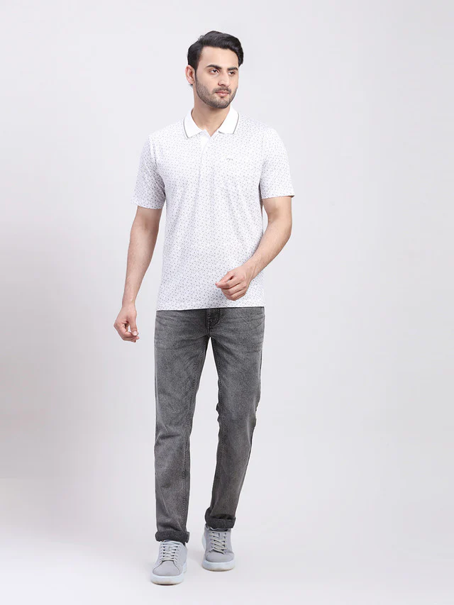 Colorplus Men White Printed Regular Fit Half Sleeve Polo Neck T-Shirt - Image 6