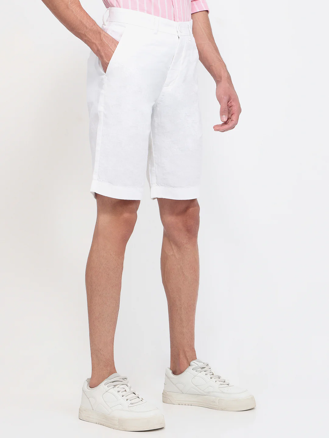 Colorplus Men White Regular Fit Plain Linen Shorts - Image 3