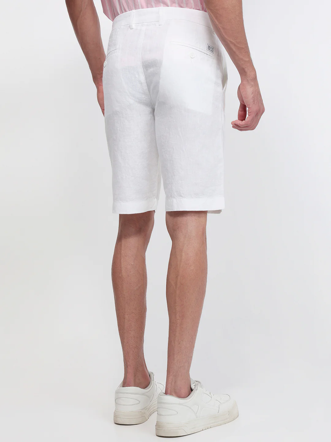 Colorplus Men White Regular Fit Plain Linen Shorts - Image 4