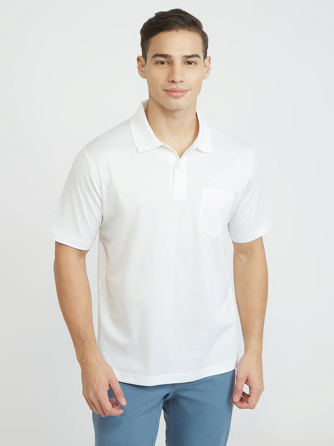 ColorPlus Men White Solid Comfort Fit Cotton T-Shirt