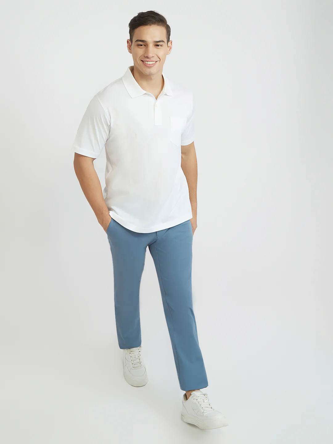 ColorPlus Men White Solid Comfort Fit Cotton T-Shirt - Image 6