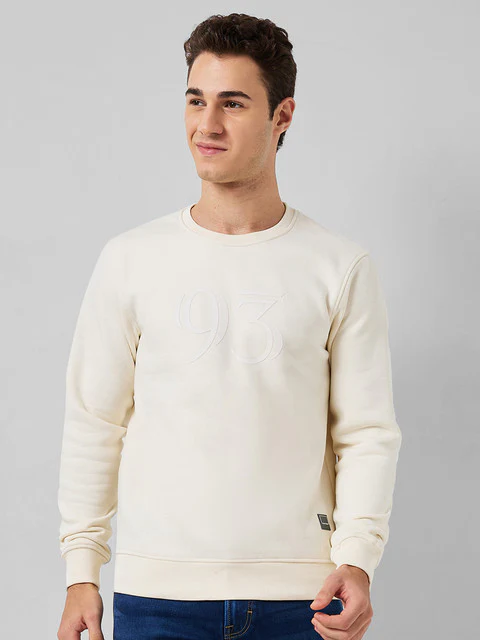Colorplus Men White Solid Regular Fit Cotton Blend Sweatshirt
