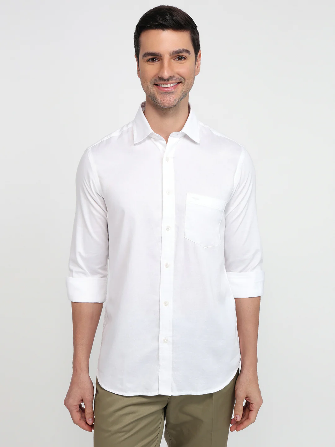 Colorplus Men White Solid Regular Fit Cotton Casual Shirt