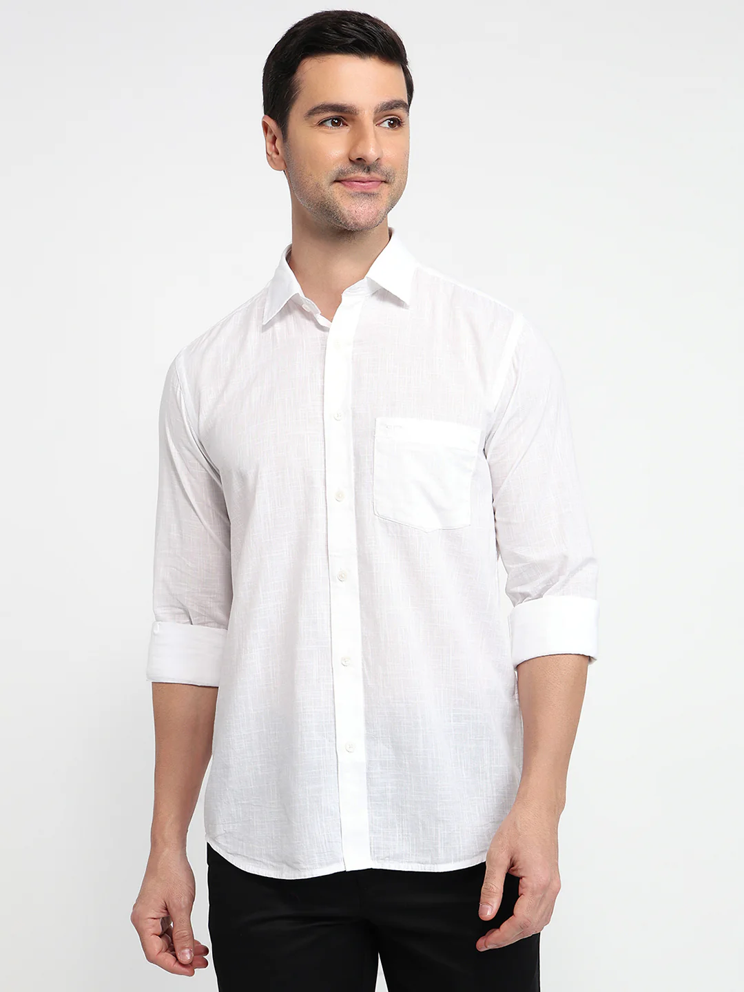 Colorplus Men White Solid Regular Fit Cotton Casual Shirt