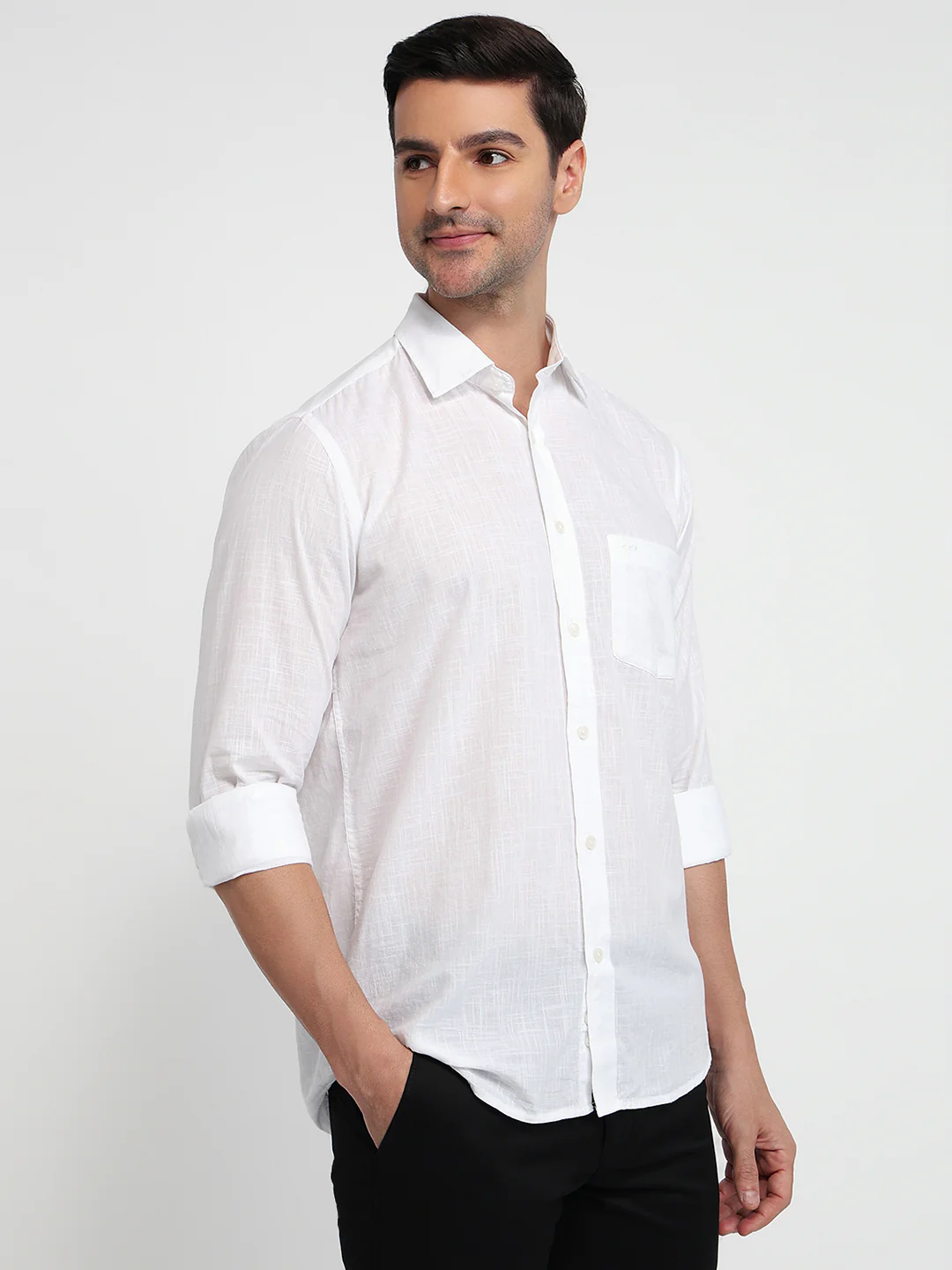 Colorplus Men White Solid Regular Fit Cotton Casual Shirt - Image 3