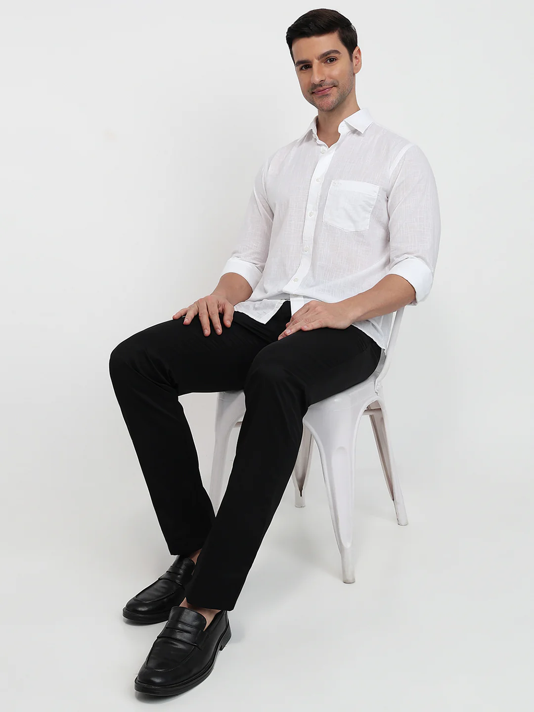 Colorplus Men White Solid Regular Fit Cotton Casual Shirt - Image 6