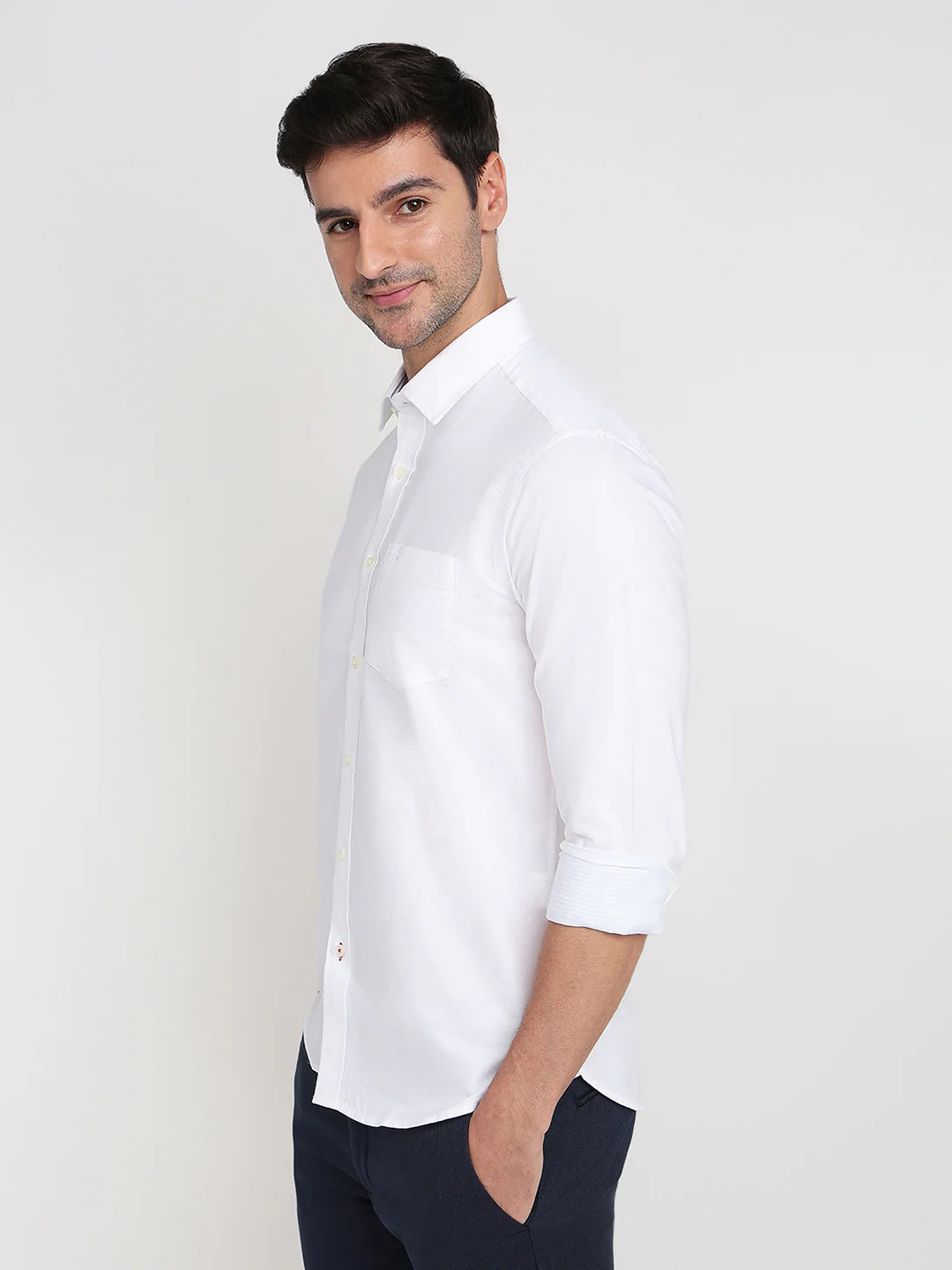 Colorplus Men White Solid Slim Fit Cotton Full Sleeve Casual Shirt - Image 2