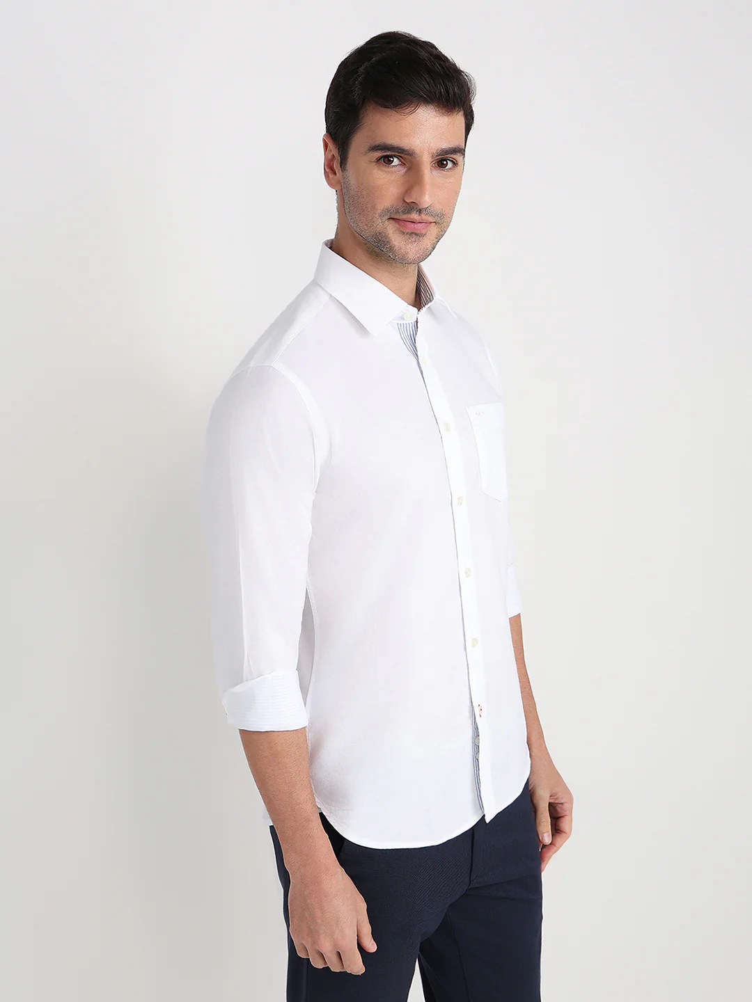 Colorplus Men White Solid Slim Fit Cotton Full Sleeve Casual Shirt - Image 3