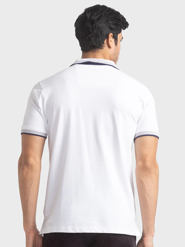 Colorplus Men White Solid Tailored Fit Half Sleeve Polo Neck T-Shirt - Image 4