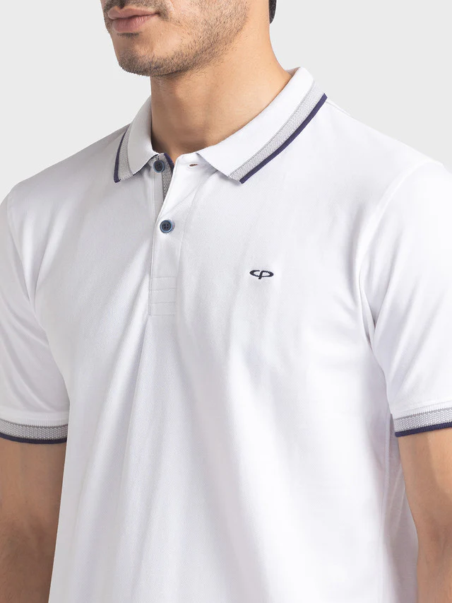 Colorplus Men White Solid Tailored Fit Half Sleeve Polo Neck T-Shirt - Image 6