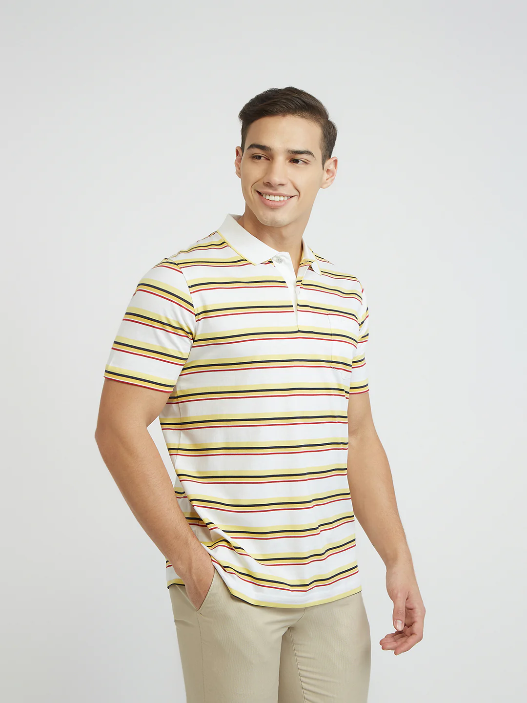 ColorPlus Men White Stripe Classic Fit Cotton T-Shirt - Image 2