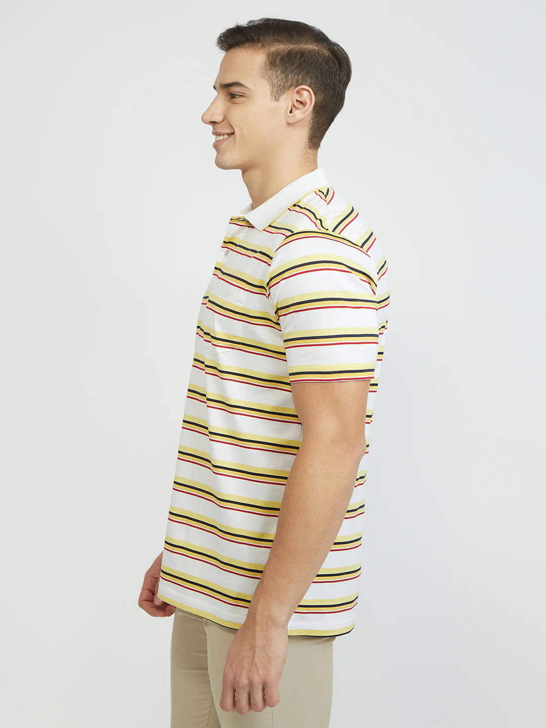 ColorPlus Men White Stripe Classic Fit Cotton T-Shirt - Image 3