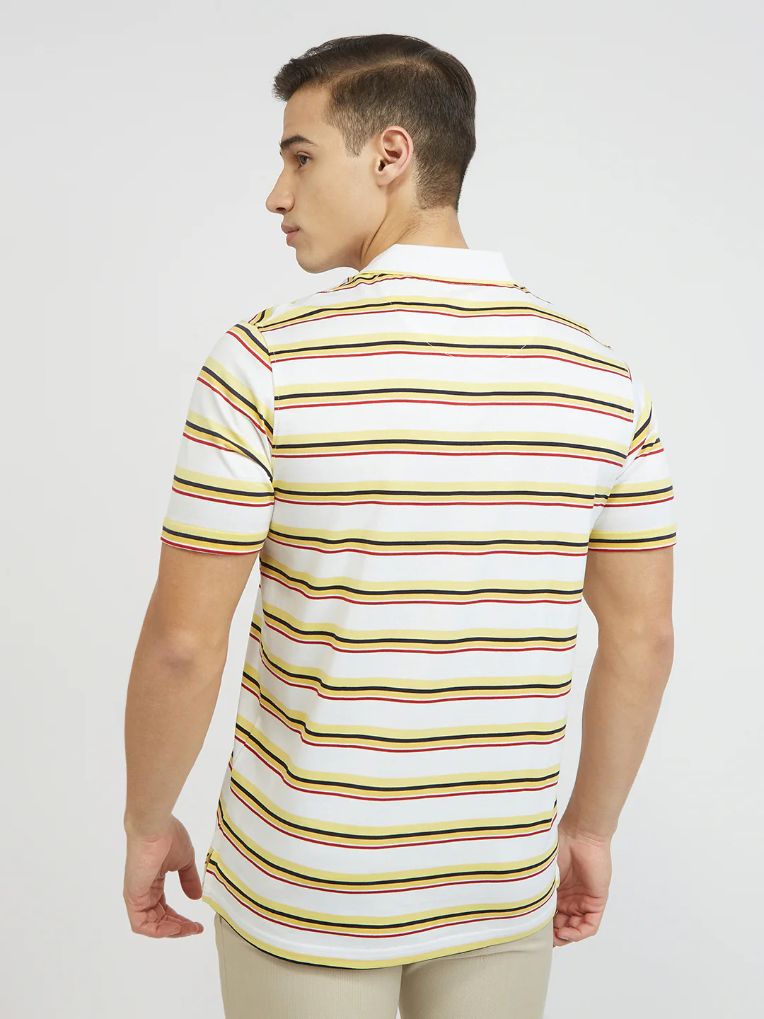 ColorPlus Men White Stripe Classic Fit Cotton T-Shirt - Image 4