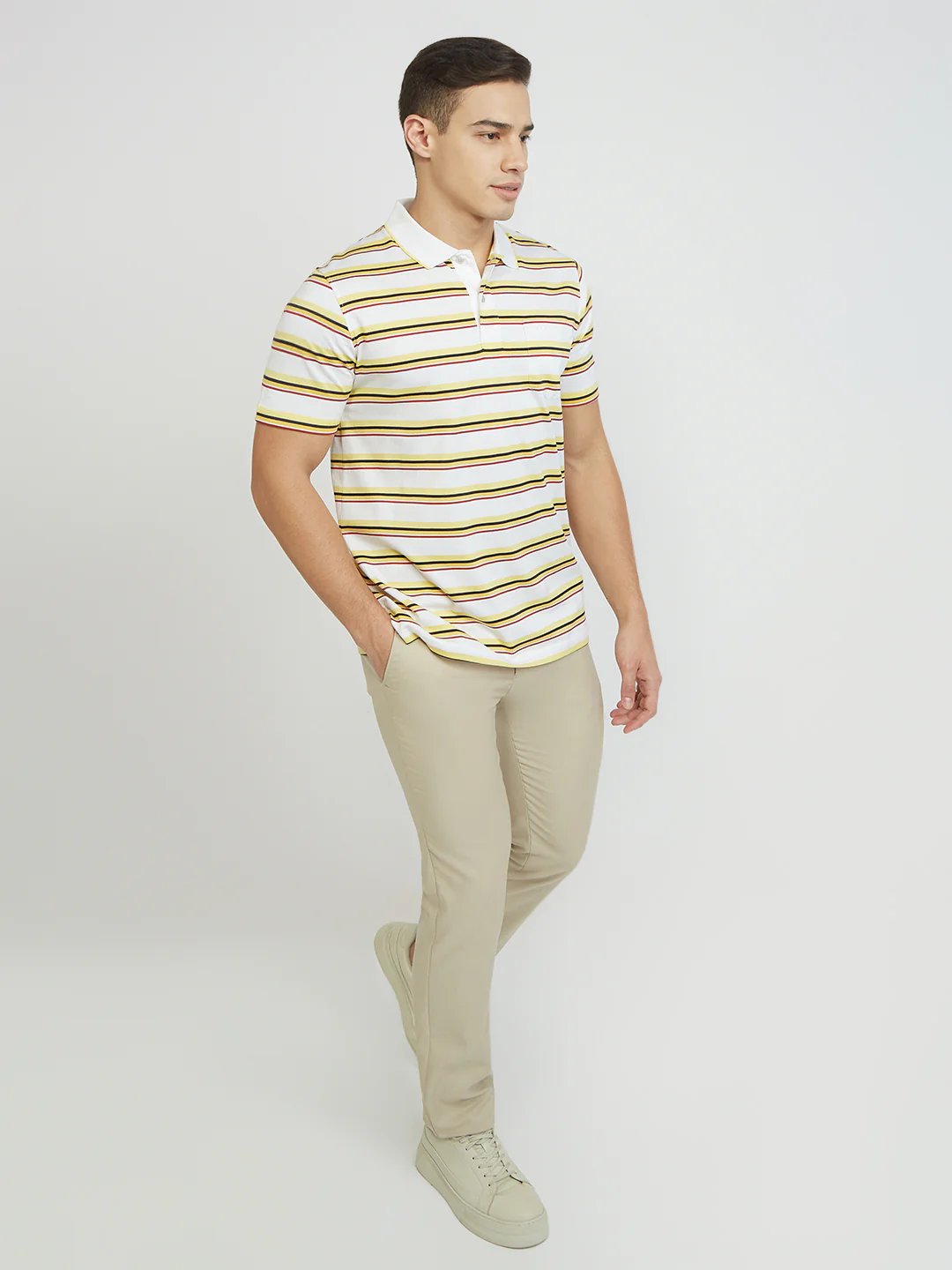 ColorPlus Men White Stripe Classic Fit Cotton T-Shirt - Image 5