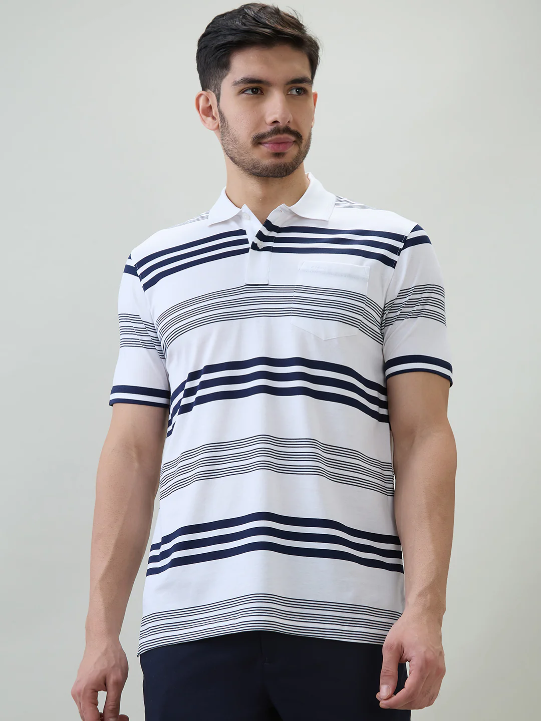Colorplus Men White Stripe Comfort Fit Cotton T-shirt