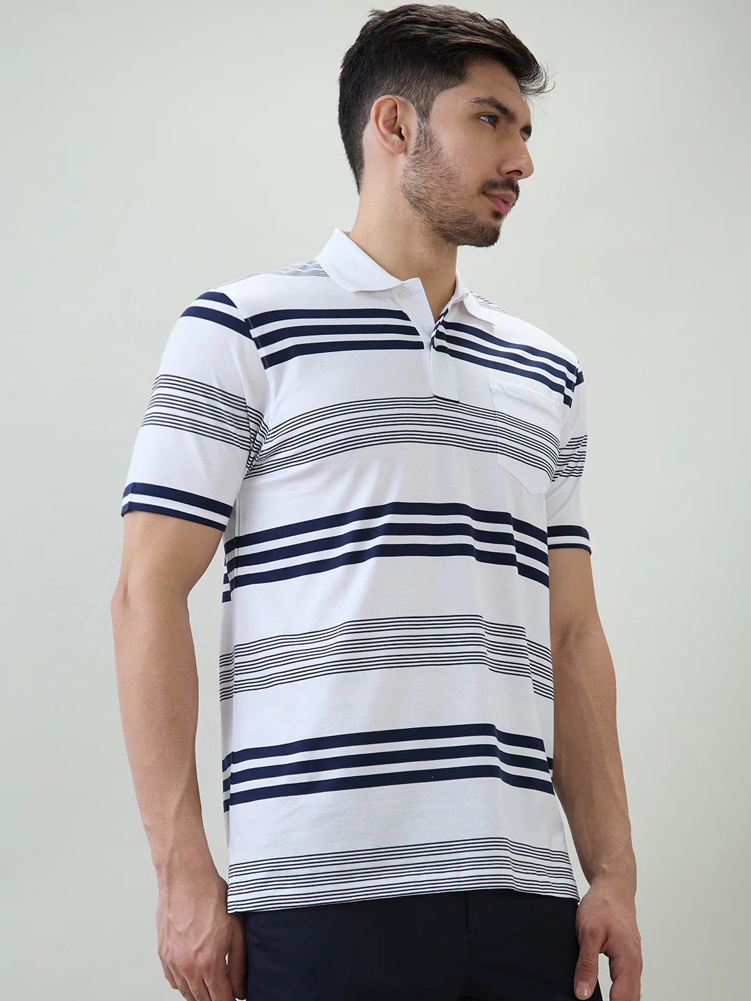Colorplus Men White Stripe Comfort Fit Cotton T-shirt - Image 2