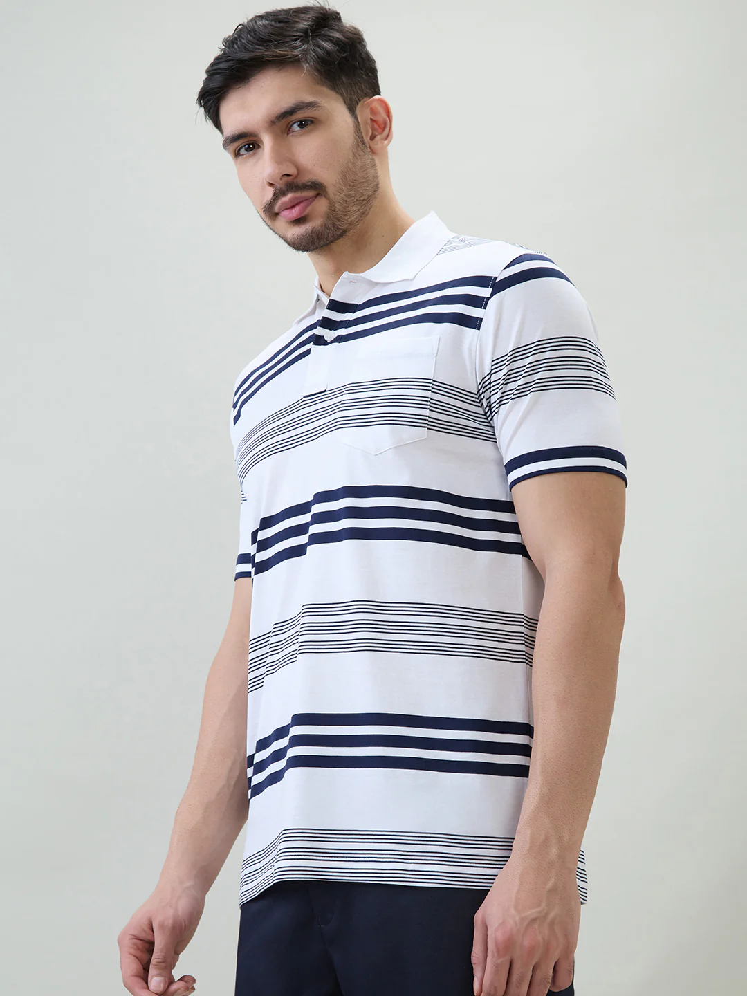 Colorplus Men White Stripe Comfort Fit Cotton T-shirt - Image 3