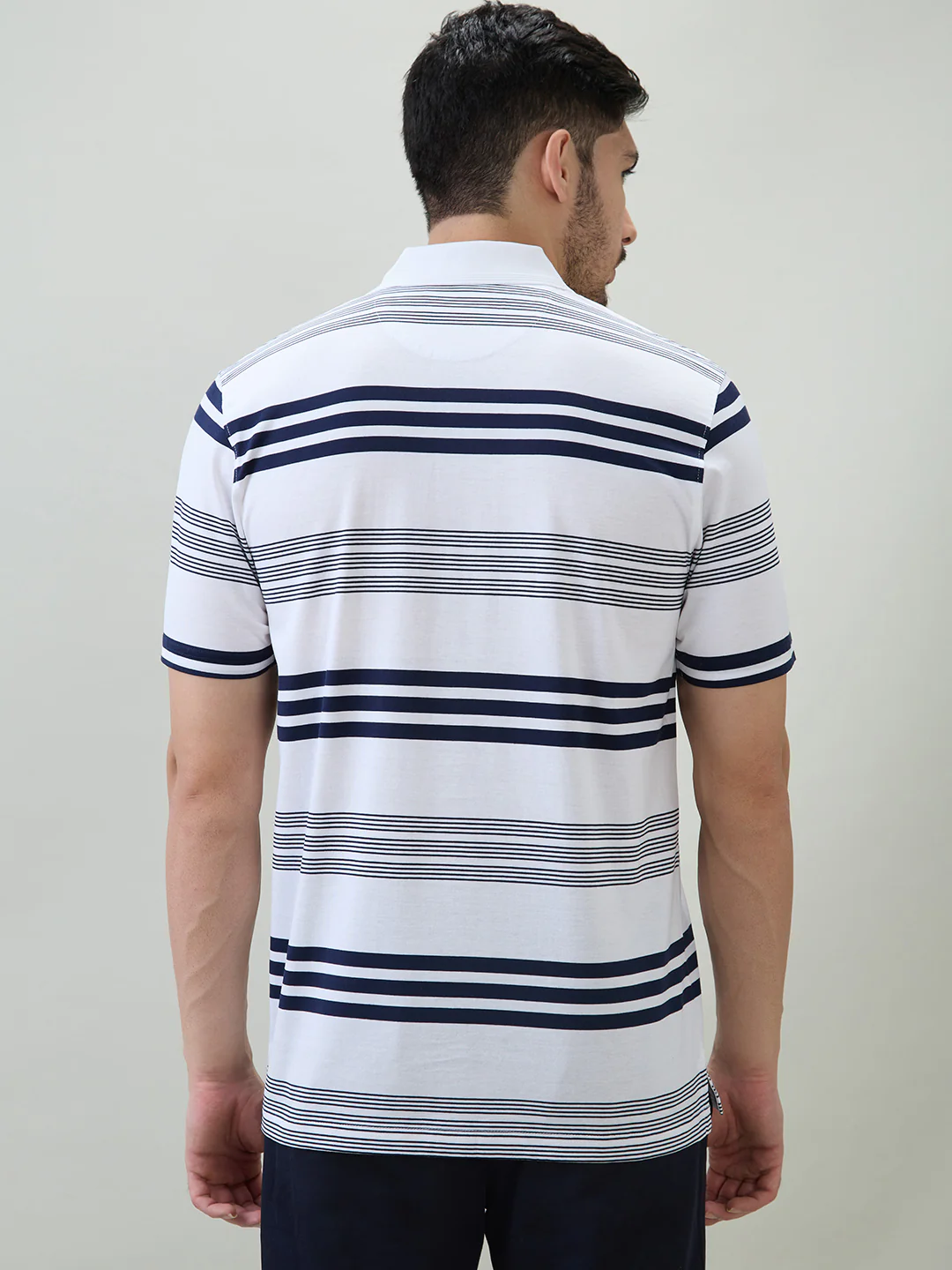 Colorplus Men White Stripe Comfort Fit Cotton T-shirt - Image 4