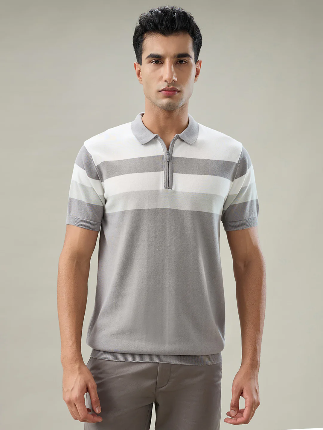 Colorplus Men White Stripe Regular Fit Cotton T-shirt
