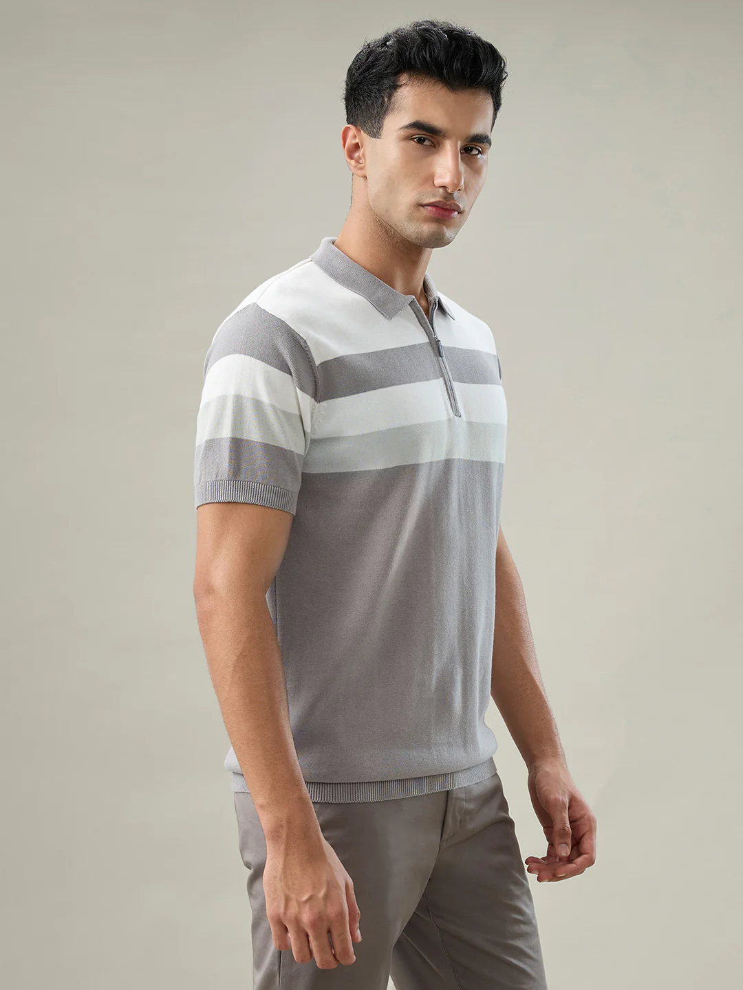Colorplus Men White Stripe Regular Fit Cotton T-shirt - Image 2