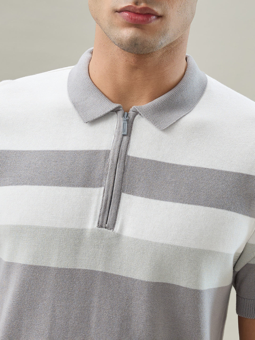 Colorplus Men White Stripe Regular Fit Cotton T-shirt - Image 6