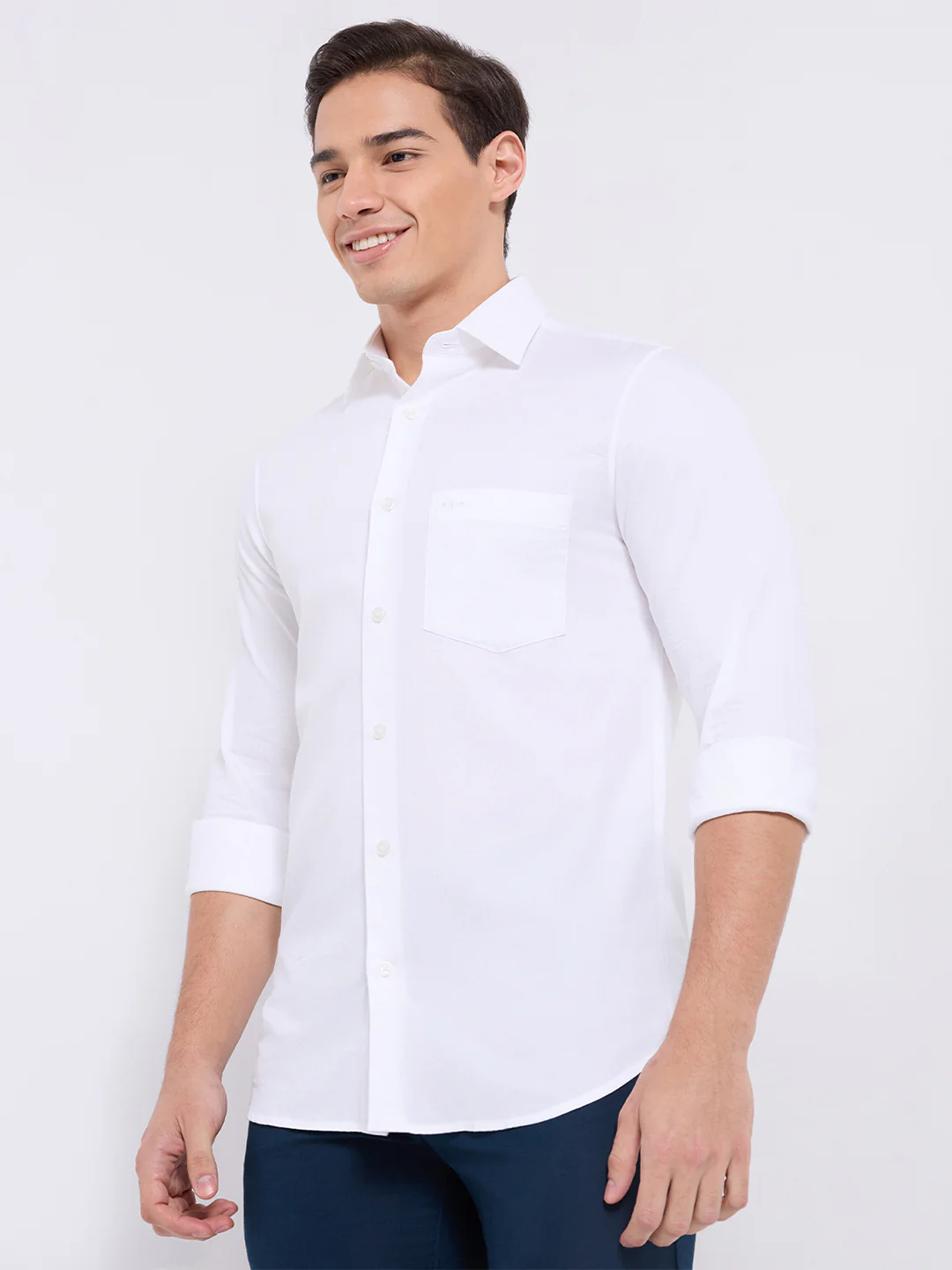 Colorplus Men White Structure Regular Fit Cotton Casual Shirt - Image 3