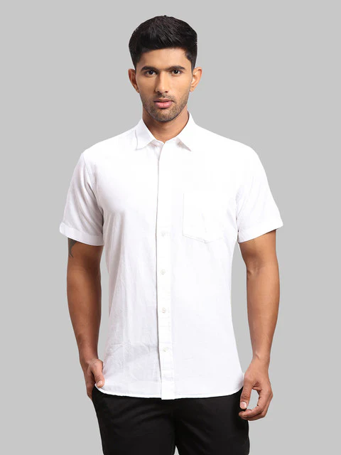 Colorplus Men White Warp Chambray Tailored Fit Cotton Blend Shirt