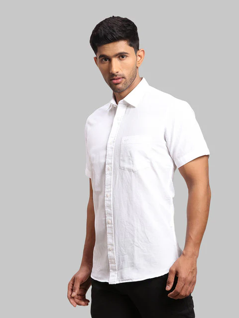 Colorplus Men White Warp Chambray Tailored Fit Cotton Blend Shirt - Image 3