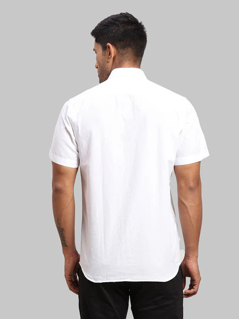 Colorplus Men White Warp Chambray Tailored Fit Cotton Blend Shirt - Image 4