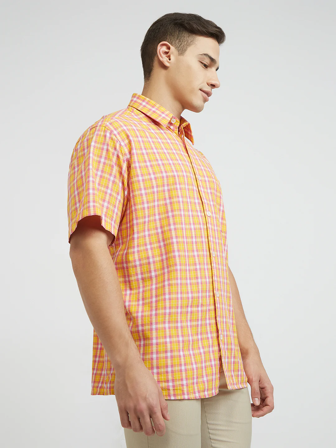 ColorPlus Men Yellow Checks Classic Fit Viscose Blend Shirt - Image 2