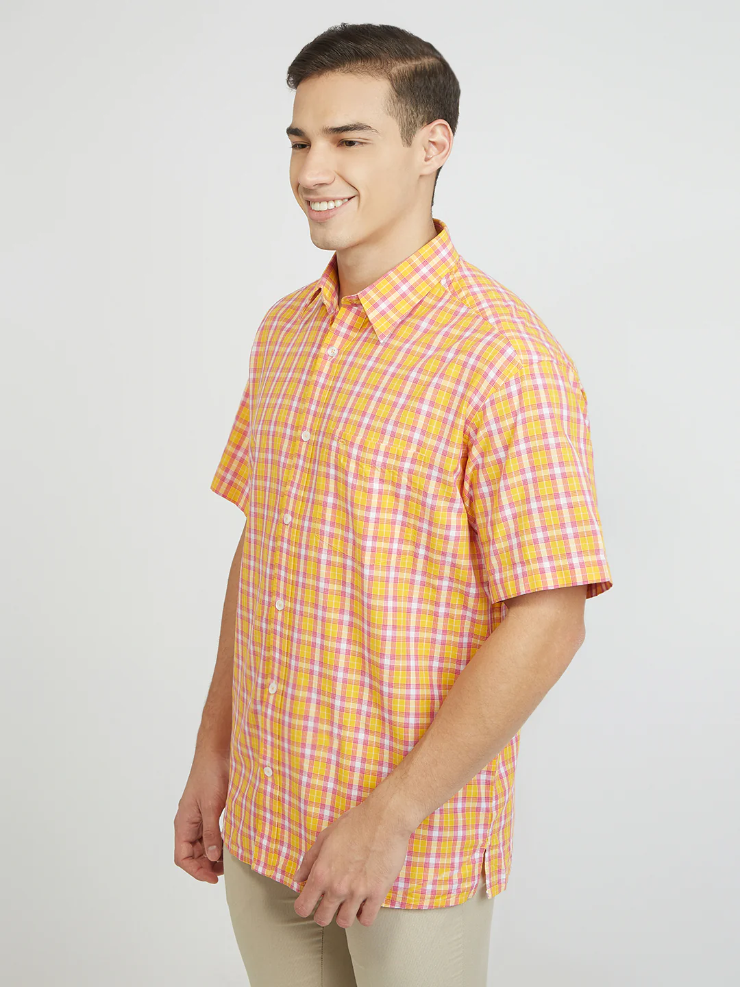 ColorPlus Men Yellow Checks Classic Fit Viscose Blend Shirt - Image 3