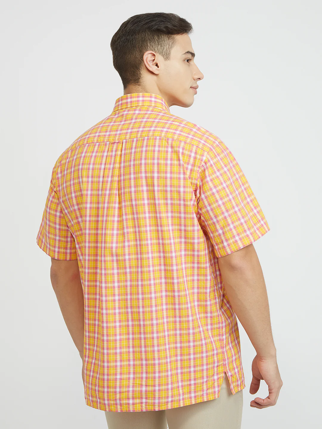 ColorPlus Men Yellow Checks Classic Fit Viscose Blend Shirt - Image 4