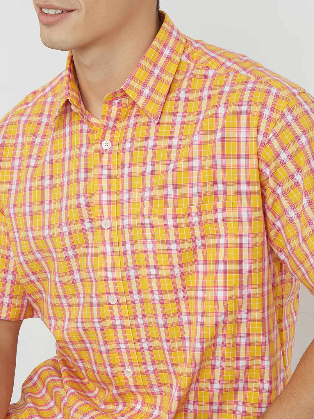 ColorPlus Men Yellow Checks Classic Fit Viscose Blend Shirt - Image 6