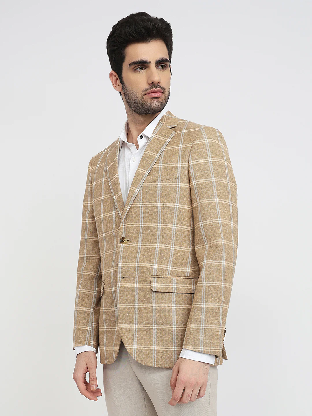 Colorplus Men Yellow Checks Contemporary Fit Wool Blend Blazer - Image 2