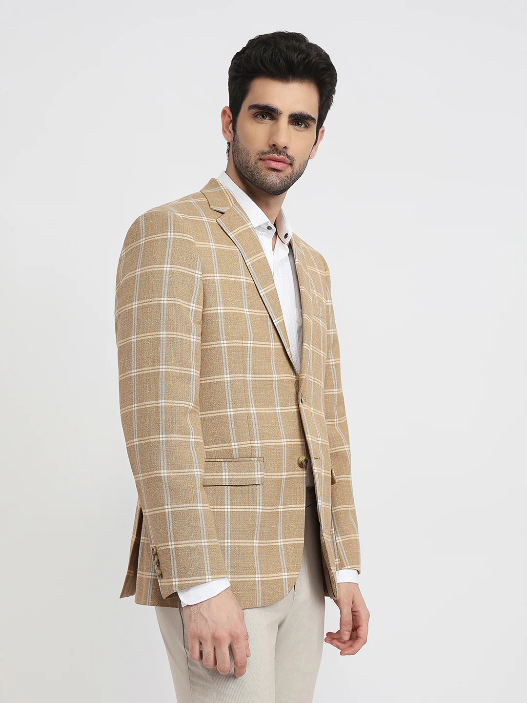 Colorplus Men Yellow Checks Contemporary Fit Wool Blend Blazer - Image 3